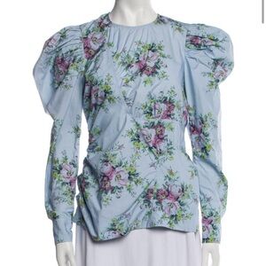 Floral Puff Sleeve Top - Blue